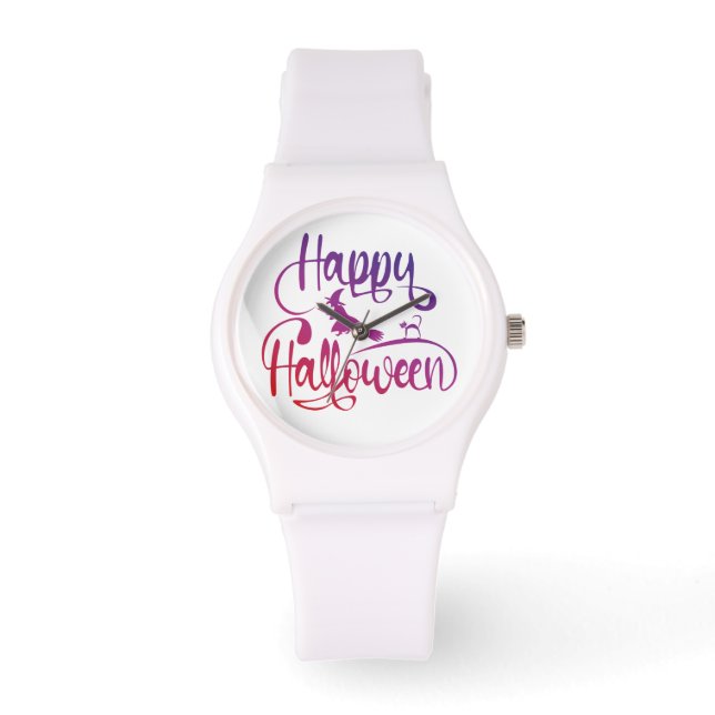 Montre Happy Halloween dégradé volant sorcière chat (Recto)