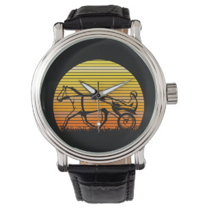 Montre Harnais Course Course Cheval Coucher de soleil Sil