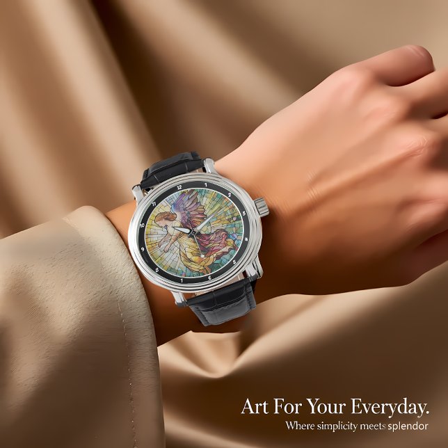 Montre Heavenly Grace Time Stained Glass Angel Wall (Créateur téléchargé)