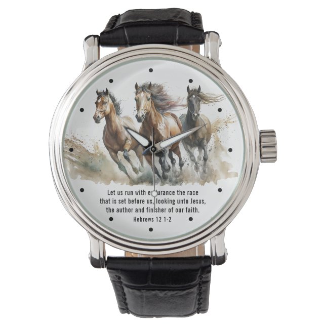 Montre Hébreux 12:1 Courir avec Endurance Cheval Bible Ve (devant)