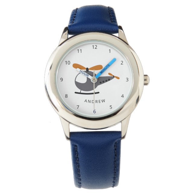 Montre Hélicoptère gris et orange Nom du garçon (devant)