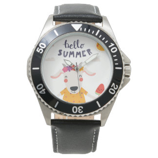 Montre Hello summer acier inoxydable cuir noir