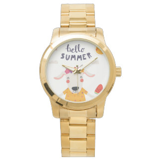 Montre Hello summer - gros bracelet or