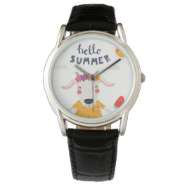 Montre Hello Summer - Zwarte lederen klassieke kaa Horloge
