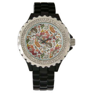 Montre Hérissons et flore de forêt automnale sur ivoire