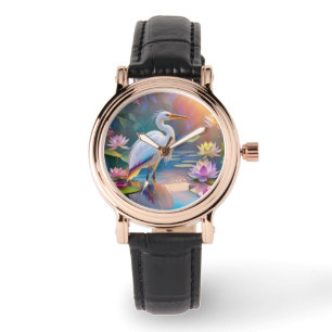 Montre Héron blanc à bec orange, oiseau de fantaisie