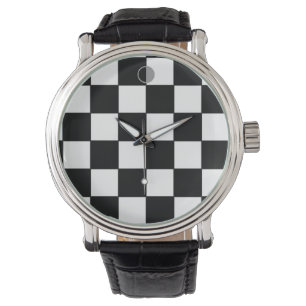 Montre heure motif de b&w d'échecs