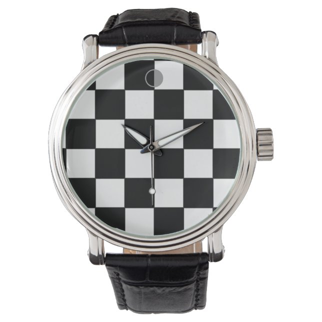 Montre heure motif de b&w d'échecs (devant)