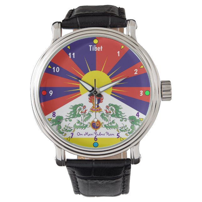 Montre Heure pour le Tibet & Lions de Neige, drapeau tibé (devant)