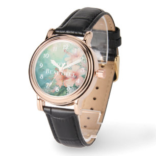 Montre Hibiscus blanc de pêche tropicale Floral