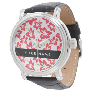 Montre Hibiscus rouge, Fleurs rouges, Votre nom
