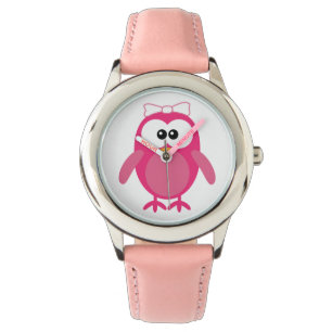 Montre Hibou rose mignon de vecteur avec le ruban