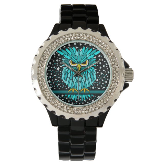 Montre hibou turquoise cool (devant)