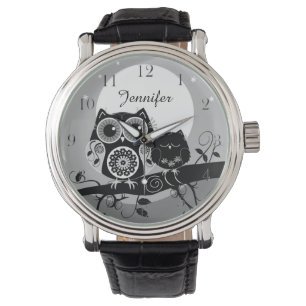 Montre Hiboux mignons de flower power et nom fait sur