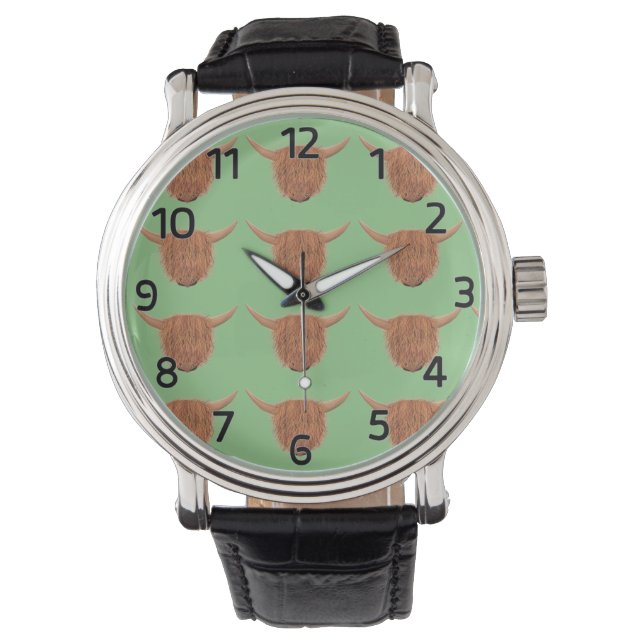 Montre Highland Cow Watch Visage vert (devant)