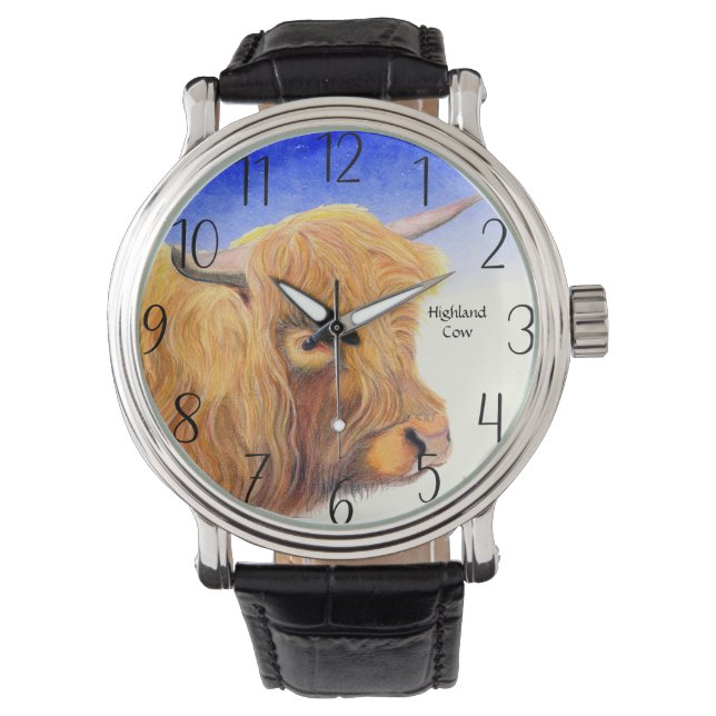 Montre Highland Cow Watercolor (devant)