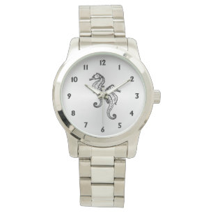 Montre Hippocampes argentés avec douze nombres
