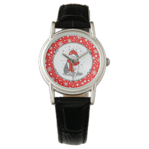 Montre Hiver (rouge) Vieux chien anglais (gris 1) Mignonn