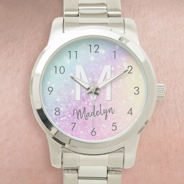 Montre Holographe de Parties scintillant glamour Monogram (Nothing says glam like this stunning watch that features a holographic glitter effect and your name.)