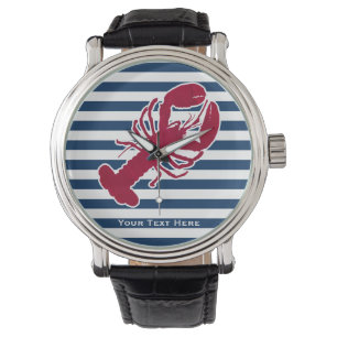 Montre Homard rouge nautique Monogramme Bleu Bleu Blancs