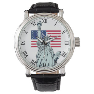 Montre Homme avec Drapeau américain et Statue de l