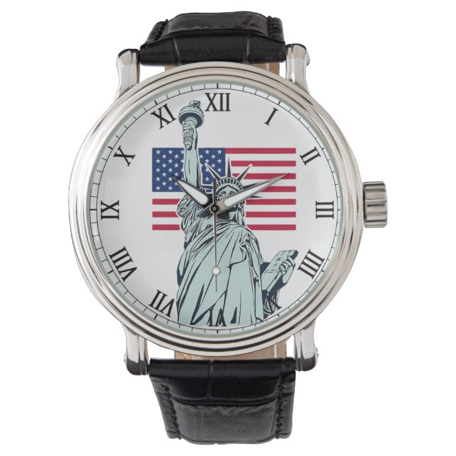Montre Homme avec Drapeau américain et Statue de l (devant)