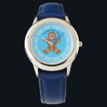 Montre Homme en pain d'épices<br><div class="desc">Cette adorable montre pour enfants présente un mignon et souriant homme en pain d'épices,  décoré de givrages sur les bras et les jambes et de boutons rouges de Noël sur le ventre. Personnalisez la montre de ce gosse pour une montre de Noël personnalisée.</div>