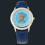 Montre Homme en pain d'épices<br><div class="desc">Cette adorable montre pour enfants présente un mignon et souriant homme en pain d'épices, décoré de givrages sur les bras et les jambes et de boutons rouges de Noël sur le ventre. Personnalisez la montre de ce gosse pour une montre de Noël personnalisée.</div>
