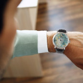 Montre homme sarcelle or effet marbré – Cuir noir