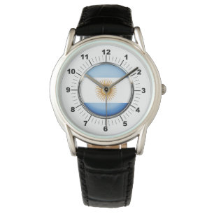 Montre Hommes Argentine Drapeau Couronne Black Leather Wa