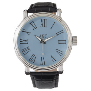 Montre Hommes Initiales personnalisées Roman Numeral Blue