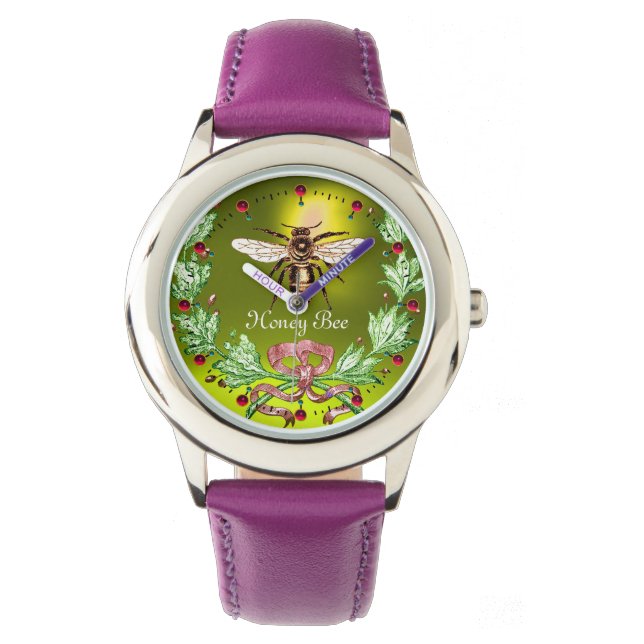 Montre HONEY BEE ET VERT FLORAL CROWN Beekeeper Jaune (devant)
