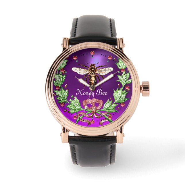 Montre HONEY BEE ET VERT FLORAL CROWN Beekeeper Purple (Recto)