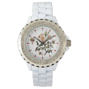 Montre HONEY BEE, ROSES SAUVAGES, OEUVRE Floral Rose Blan