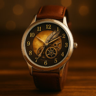 Montre Horloge à plumes Steampunk – Art en or antique