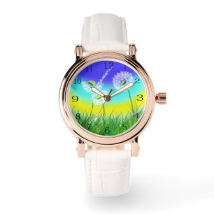 Montre Horloge de mauvaise herbe de pissenlit peinte à l'