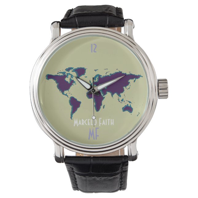 Montre horloge et carte du monde (devant)