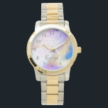 Montre Horloge murale acrylique<br><div class="desc">Personnalisez facilement ce style glamour abstrait couleur lilas peinture et faux or spray arrière - plan avec vos détails personnalisés.</div>