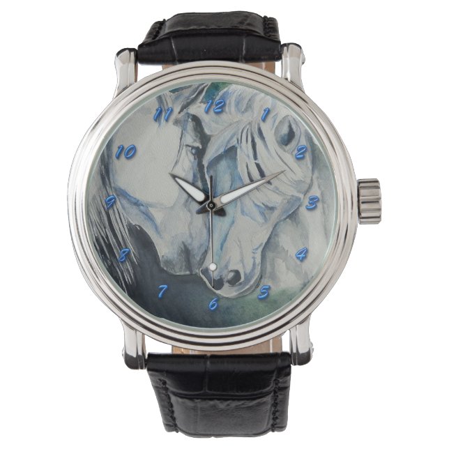 Montre Horse Watch, bleu avec chiffres bleus (devant)