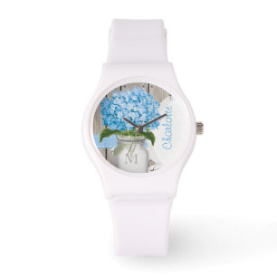 Montre Hortensia décoré d'un monogramme de bleu de pot 