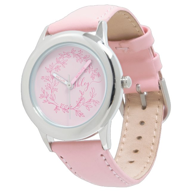 Montre Hot rose moderne Script Girls Monogramme Nom (Incliné)