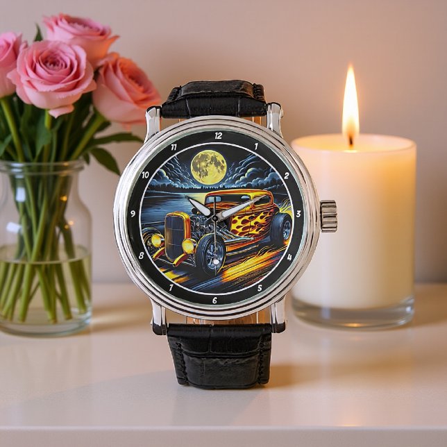 Montre Hotrod Jaune Flamme Lune (Créateur téléchargé)