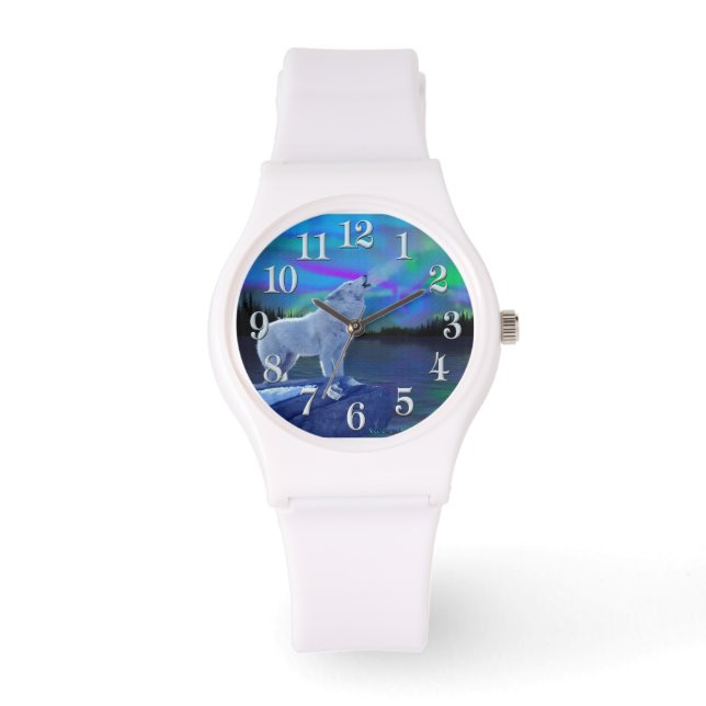 Montre Howling Arctic Wolf & Moon Wildlife Art (Recto)