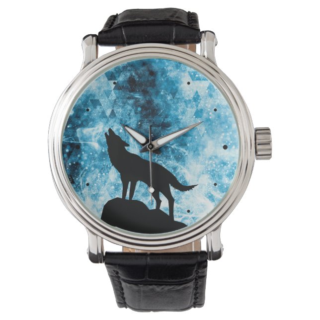 Montre Howling Wolf Hiver neige bleue fumée Abstraite (devant)