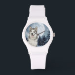 Montre Husky Moon d'hiver<br><div class="desc">Cette montre Husky Sibérienne est un cadeau idéal pour tout amateur de Husky.</div>