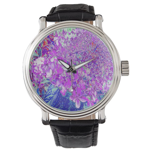 Montre Hydrangea élégant violet et bleu limelight (devant)