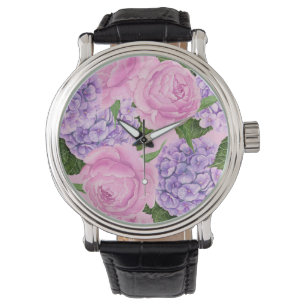Montre Hydrangea et motif de pivoine