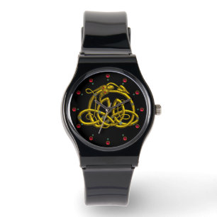 Montre HYPER DRAGON, GOLD CELTIC KNOTS ET GEMSTONES Noir