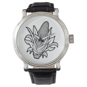 Montre Icône d'épi de maïs doux noir et blanc