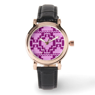Montre Ikat Aztec Motif - Amethyst violet et violet